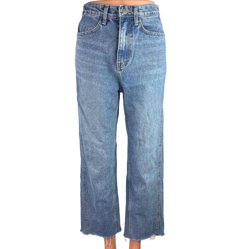 Oak + Fort Blue 100% Cotton High Rise Light Wash Cropped Wide Leg Jeans Size S